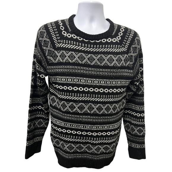 ⚫ Route 66 Black White Fair Isle Sweater S – Vintage Retro Pattern Knitwear - Picture 1 of 4